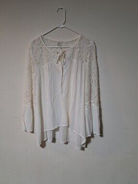 Mudd Womens White Crochet Yoke Peasant Tunic Whimsical & Airy Sz. XL
